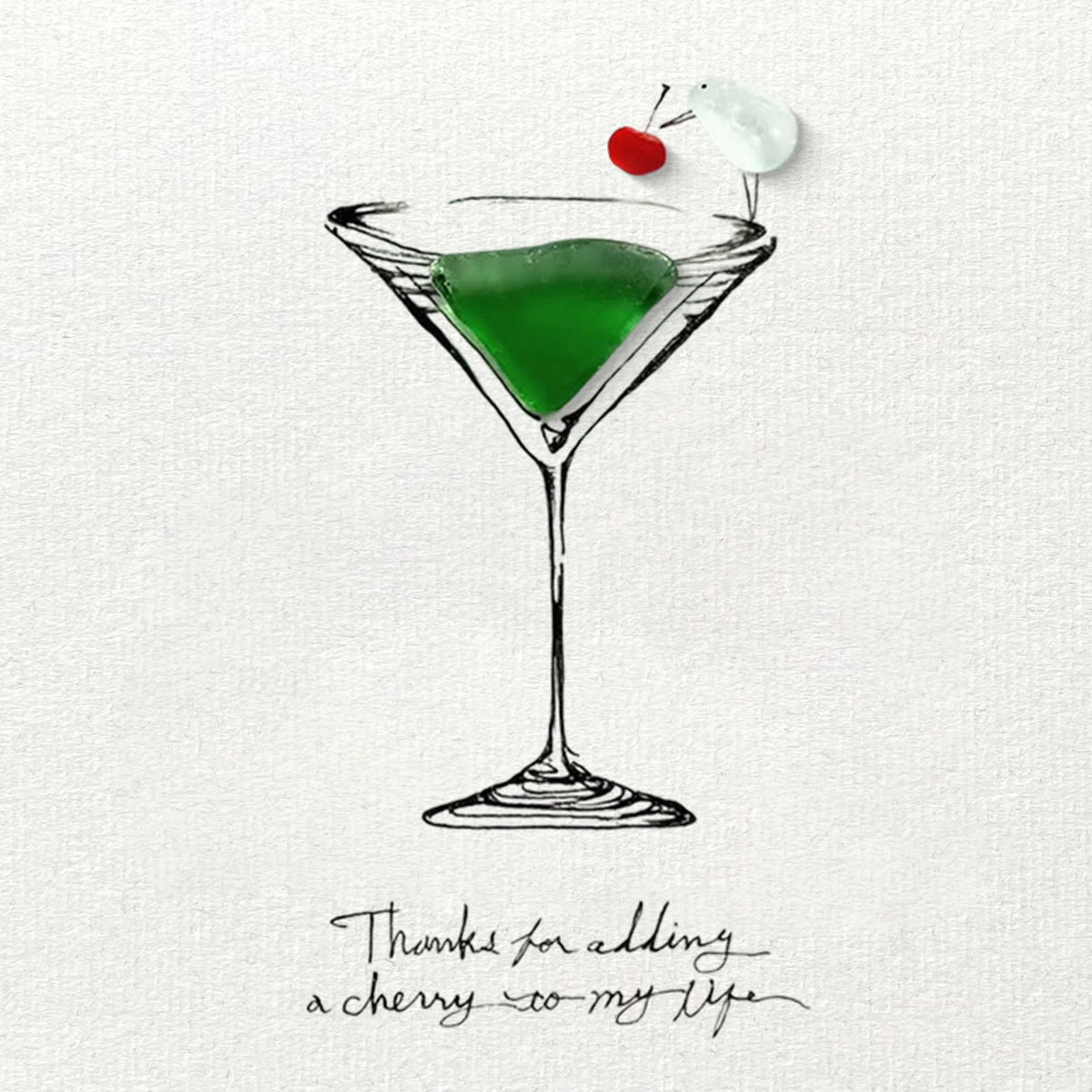 Thanks For Adding A Cherry To My Life Seaglass Card Artwork With Frame - Seaglass Card - 8" X 6" - image 1