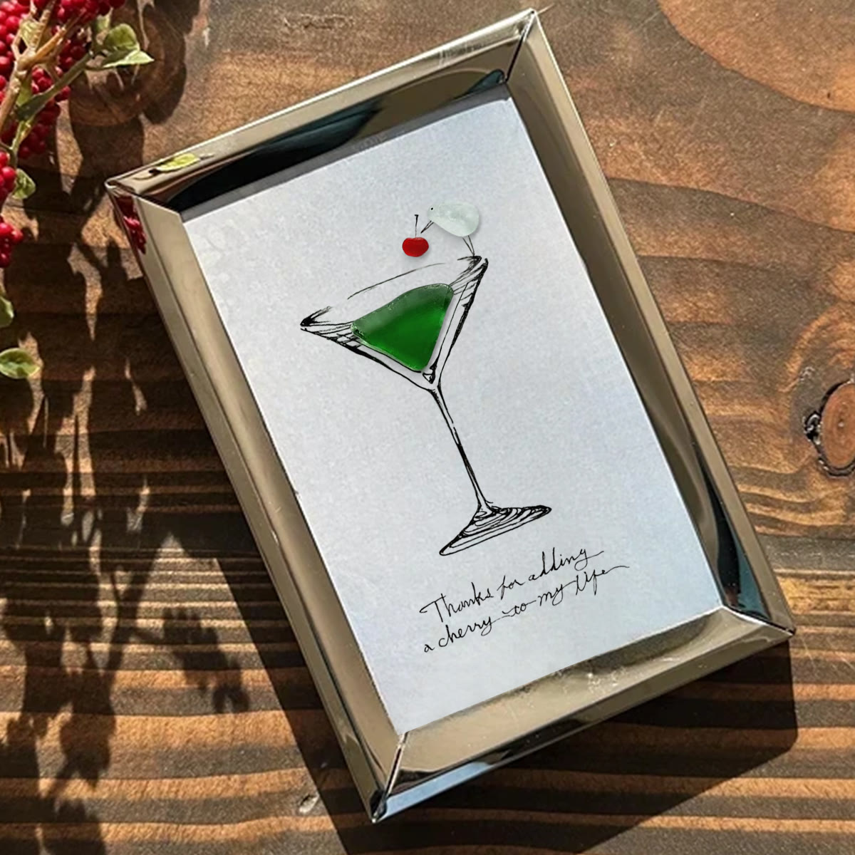 Thanks For Adding A Cherry To My Life Seaglass Card Artwork With Frame - image 3