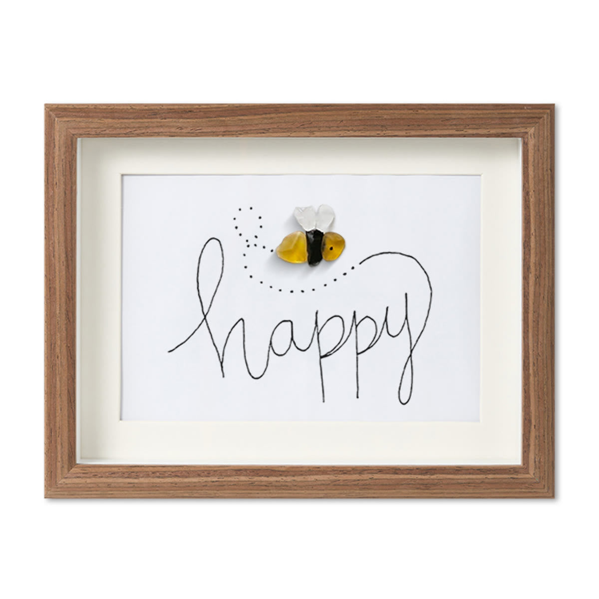 Bee Happy Sea Glass Card Artwork With Frame - Walnut Brown - 6" X 8" - image 7