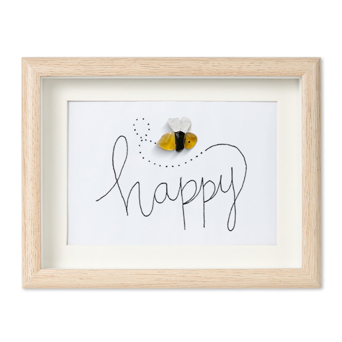 Bee Happy Sea Glass Card Artwork With Frame - Oak - 6" X 8" - image 6
