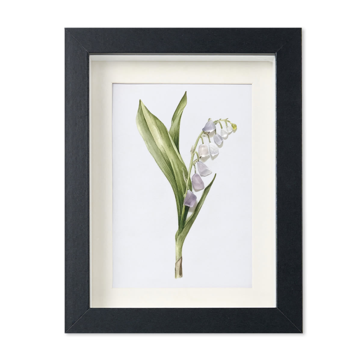 Lily Of The Valley Seaglass Card Artwork With Frame - Black - 8" X 6" - image 9