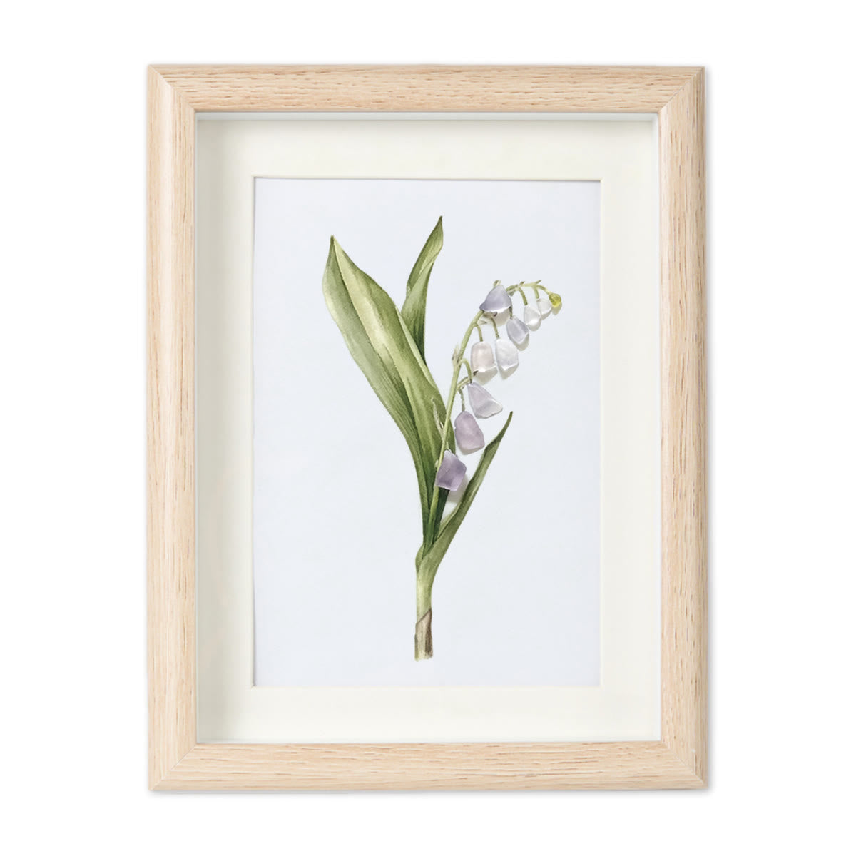 Lily Of The Valley Seaglass Card Artwork With Frame - Oak - 8" X 6" - image 7