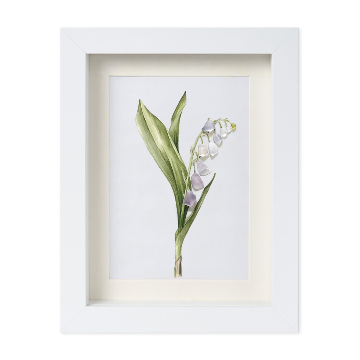 Lily Of The Valley Seaglass Card Artwork With Frame - White - 8" X 6" - image 10