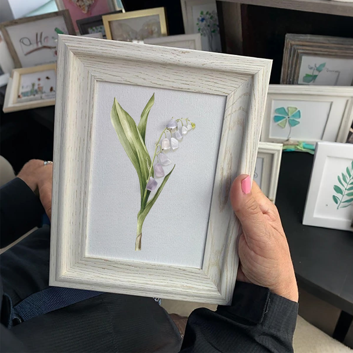 Lily Of The Valley Seaglass Card Artwork With Frame - image 0