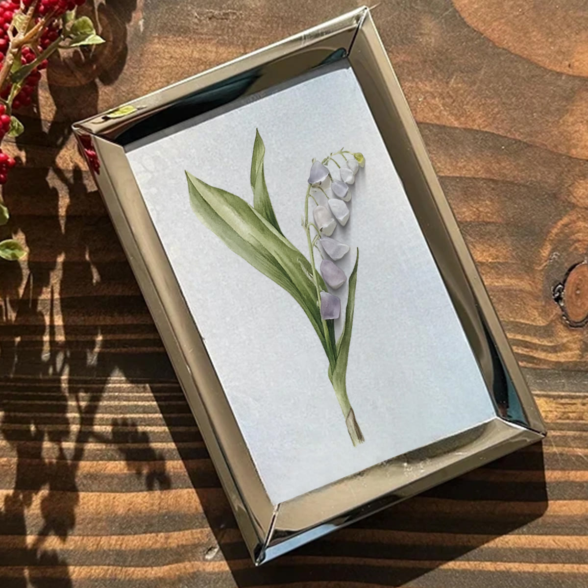 Lily Of The Valley Seaglass Card Artwork With Frame - image 4