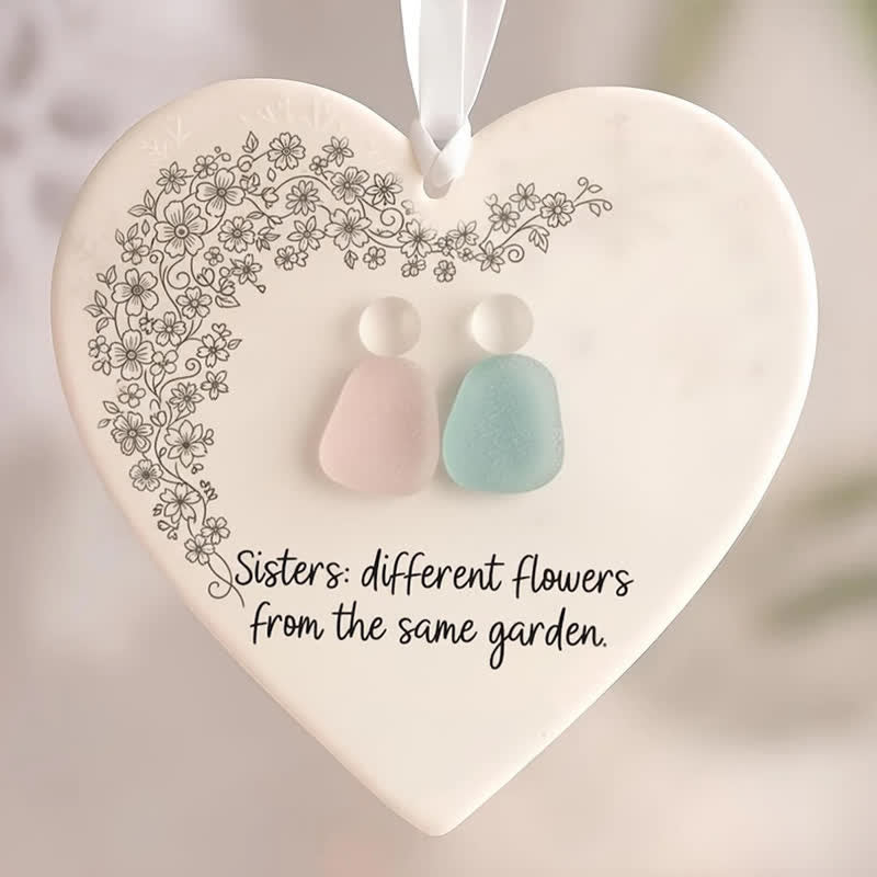 Sisters Heart-Shaped Sea Glass Hanging Ornament - image 1
