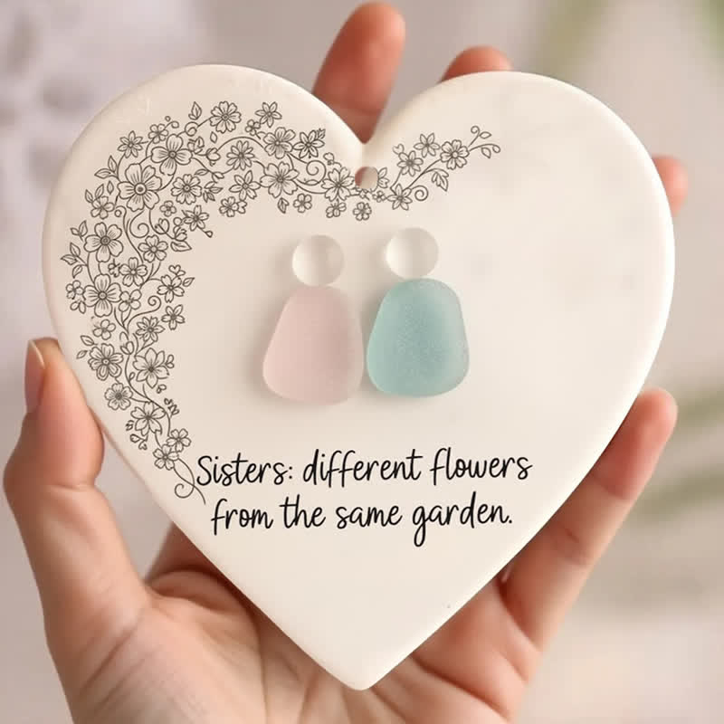 Sisters Heart-Shaped Sea Glass Hanging Ornament - Buy 5 Get 2 Free(7 Pcs) - 2.91" × 2.76" × 0.12" - image 0
