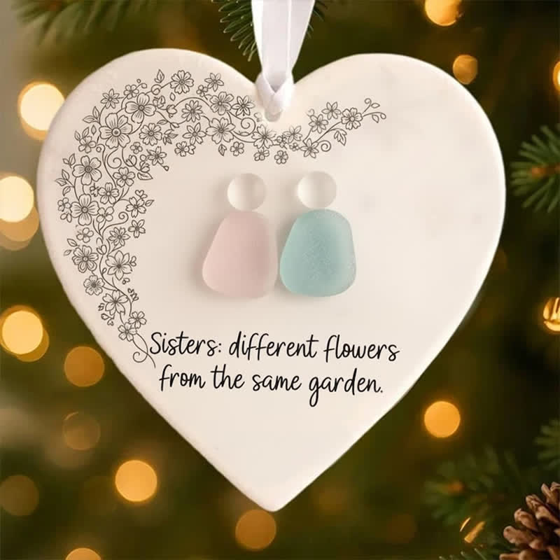 Sisters Heart-Shaped Sea Glass Hanging Ornament - image 3