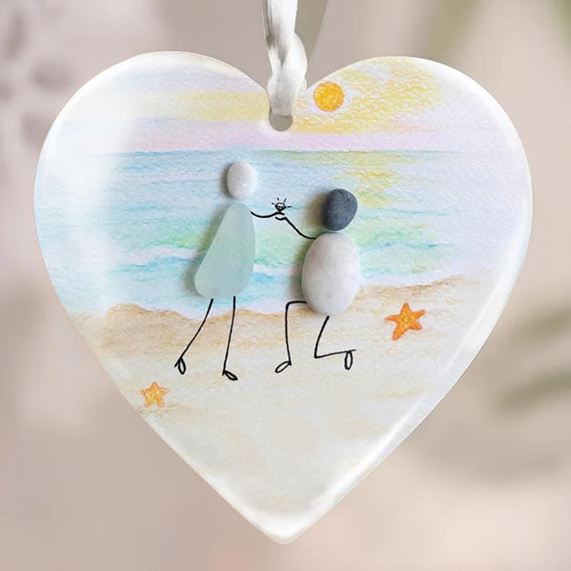 Beach Proposal Heart-Shaped Sea Glass Hanging Ornament - image 4