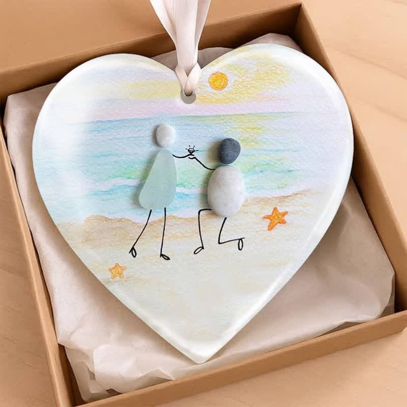 Beach Proposal Heart-Shaped Sea Glass Hanging Ornament - image 1