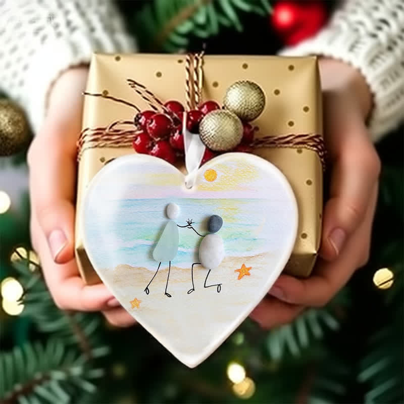 Beach Proposal Heart-Shaped Sea Glass Hanging Ornament - image 3