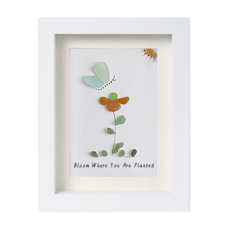 Bloom & Butterfly Inspirational Quote Sea Glass Framed Art - White - 8" X 6" - image 13