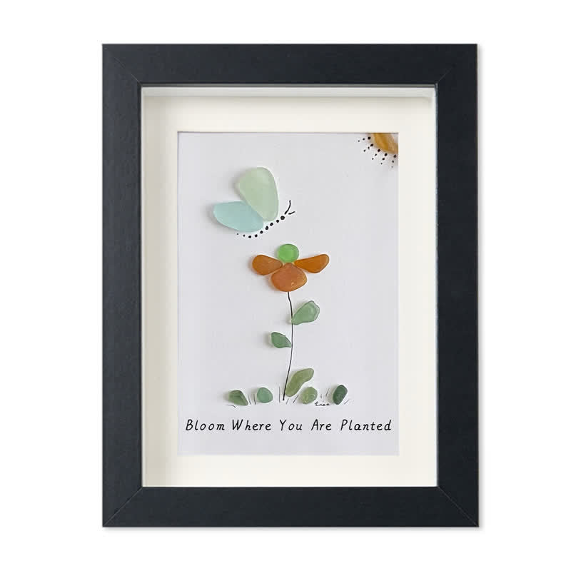 Bloom & Butterfly Inspirational Quote Sea Glass Framed Art - Black - 8" X 6" - image 12
