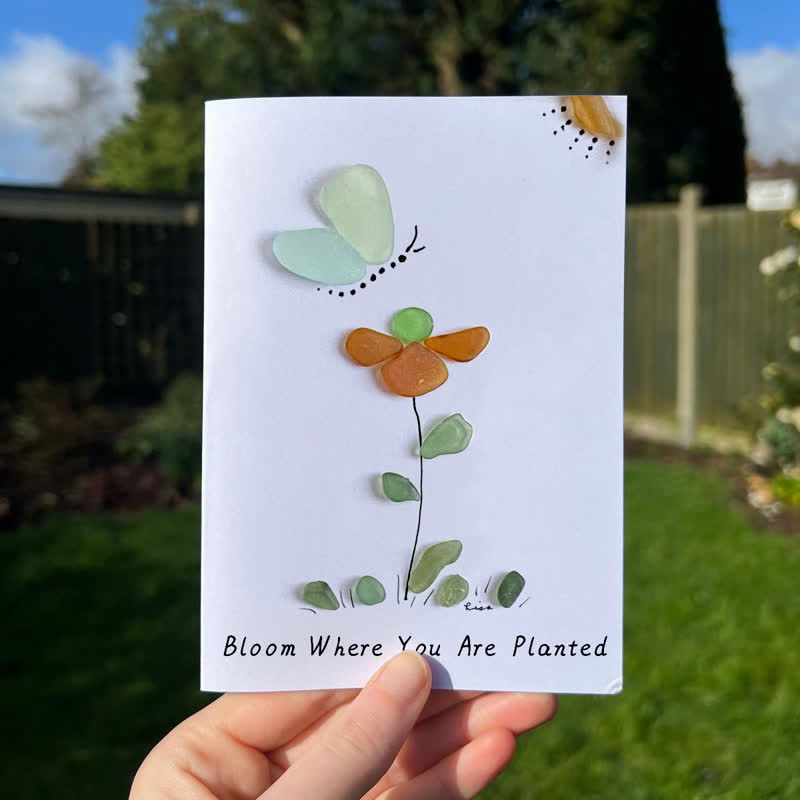 Bloom & Butterfly Inspirational Quote Sea Glass Framed Art - Seaglass Card - 8" X 6" - image 1
