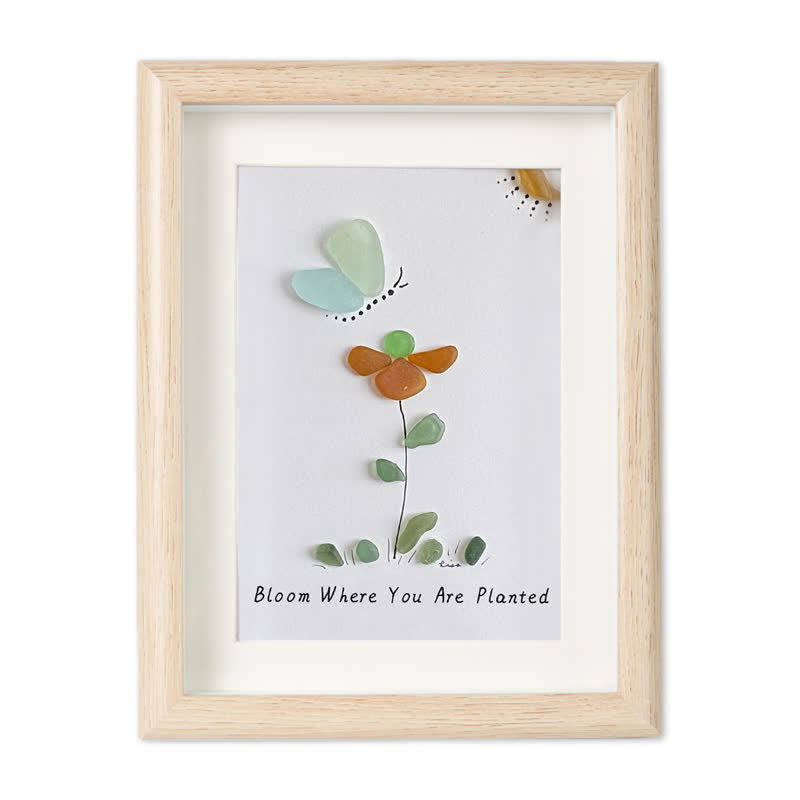 Bloom & Butterfly Inspirational Quote Sea Glass Framed Art - Oak - 8" X 6" - image 10