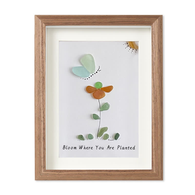 Bloom & Butterfly Inspirational Quote Sea Glass Framed Art - Walnut Brown - 8" X 6" - image 11