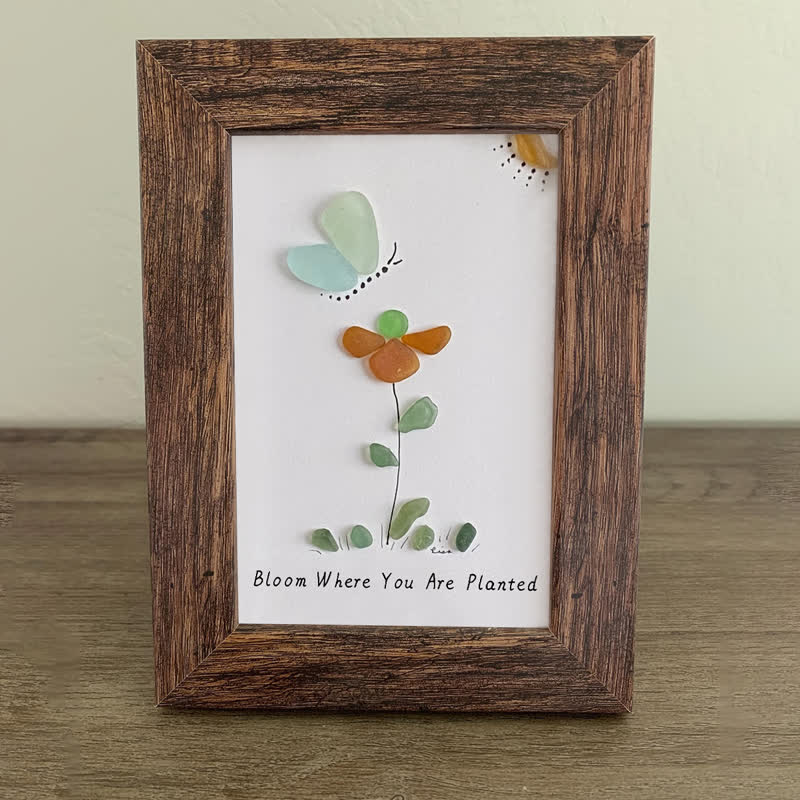 Bloom & Butterfly Inspirational Quote Sea Glass Framed Art - image 0