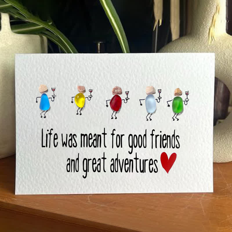 Good Friends & Wonderful Adventures Sea Glass Framed Art - Seaglass Card - 6" X 8" - image 1