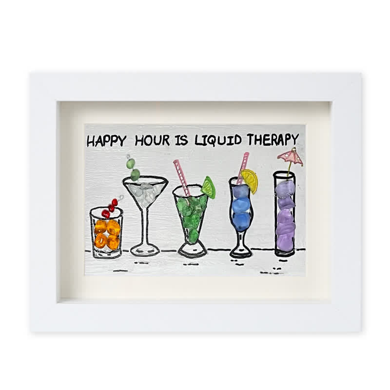 Happy Hour Cocktail Lover Sea Glass Framed Art - White - 6" X 8" - image 12