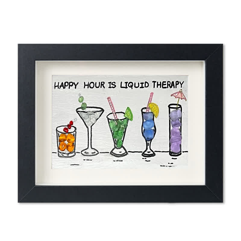 Happy Hour Cocktail Lover Sea Glass Framed Art - Black - 6" X 8" - image 11