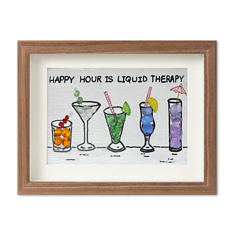 Happy Hour Cocktail Lover Sea Glass Framed Art - Walnut Brown - 6" X 8" - image 10