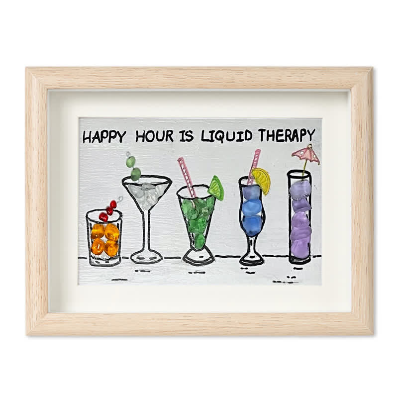 Happy Hour Cocktail Lover Sea Glass Framed Art - Oak - 6" X 8" - image 9