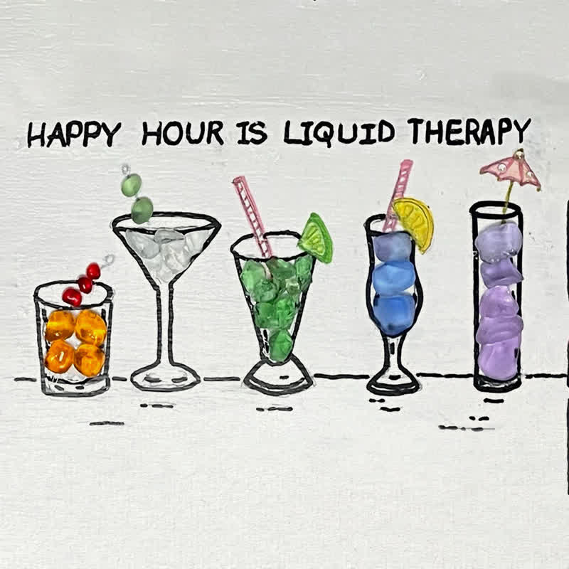 Happy Hour Cocktail Lover Sea Glass Framed Art - Seaglass Card - 6" X 8" - image 1