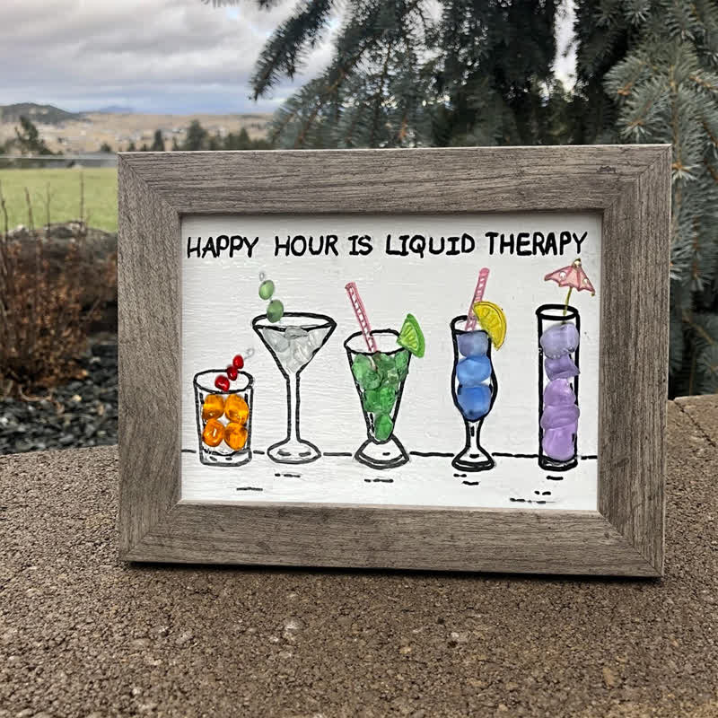 Happy Hour Cocktail Lover Sea Glass Framed Art - image 0