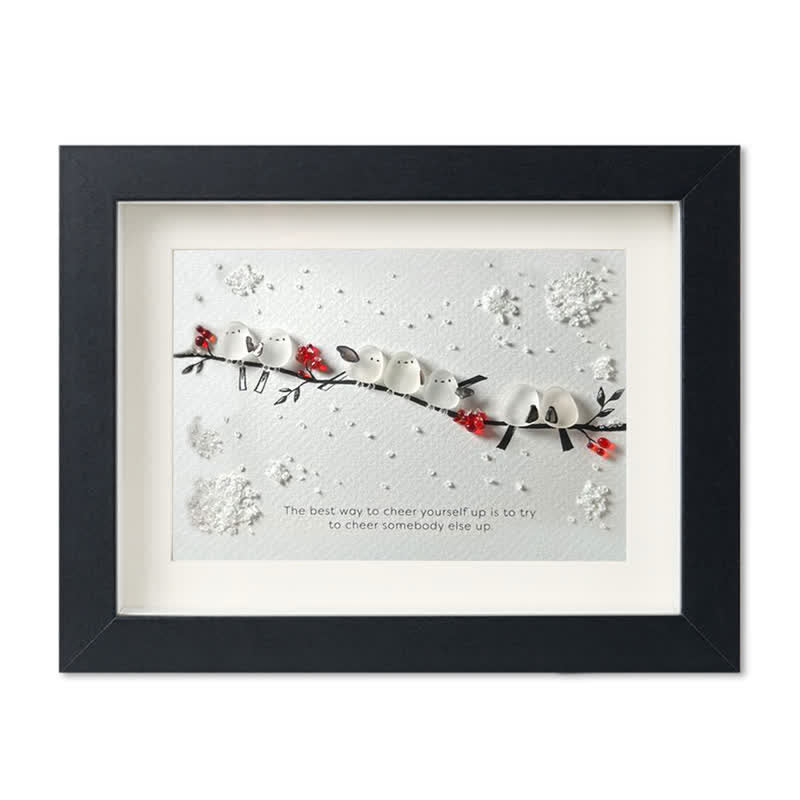 Heartwarming Birds On Snowy Branch Sea Glass Framed Art - Black - 6" X 8" - image 13