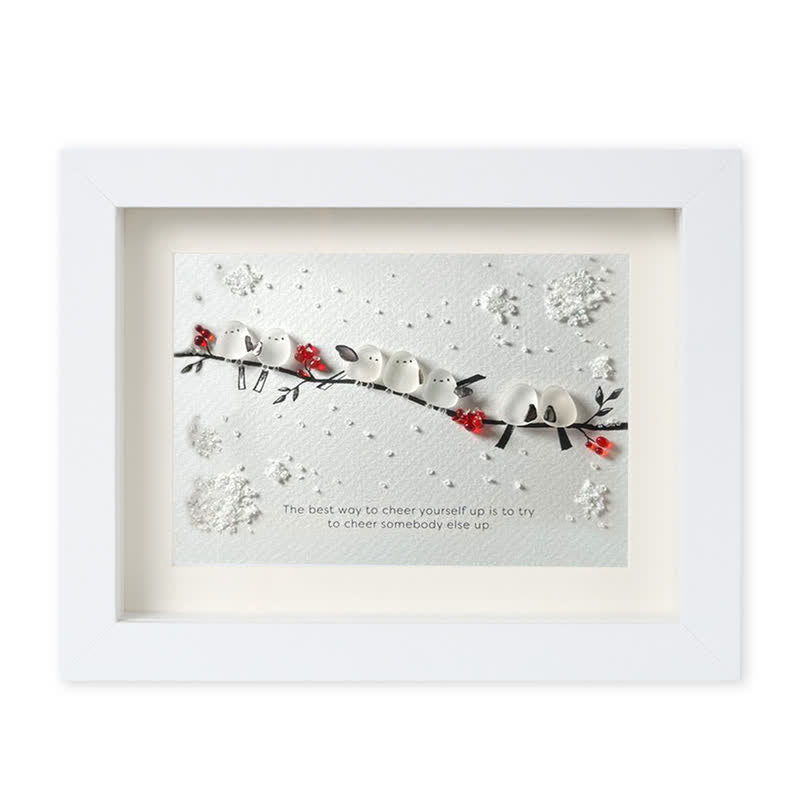 Heartwarming Birds On Snowy Branch Sea Glass Framed Art - White - 6" X 8" - image 14