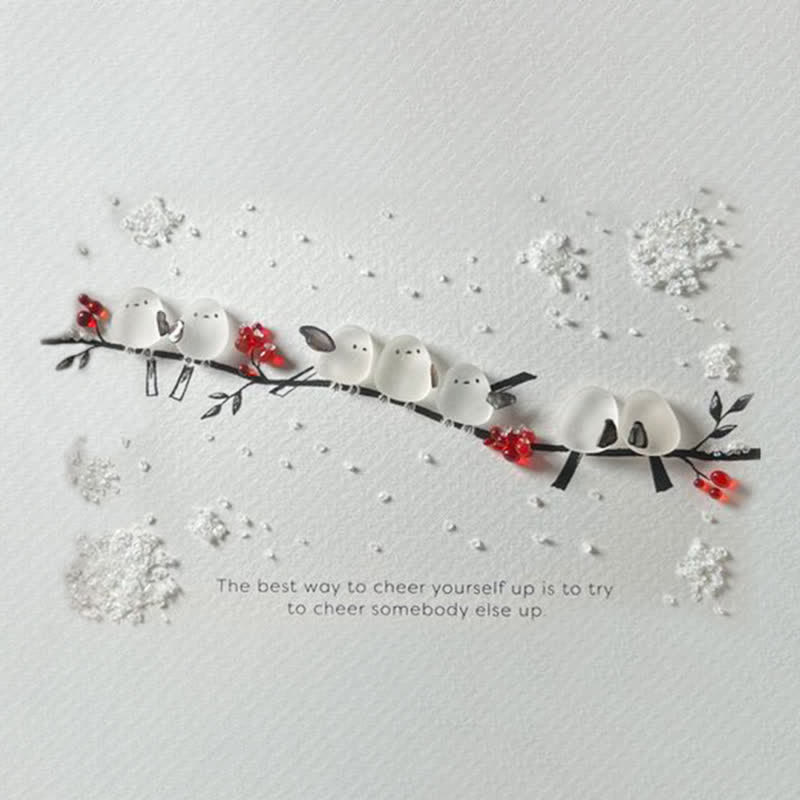 Heartwarming Birds On Snowy Branch Sea Glass Framed Art - image 2