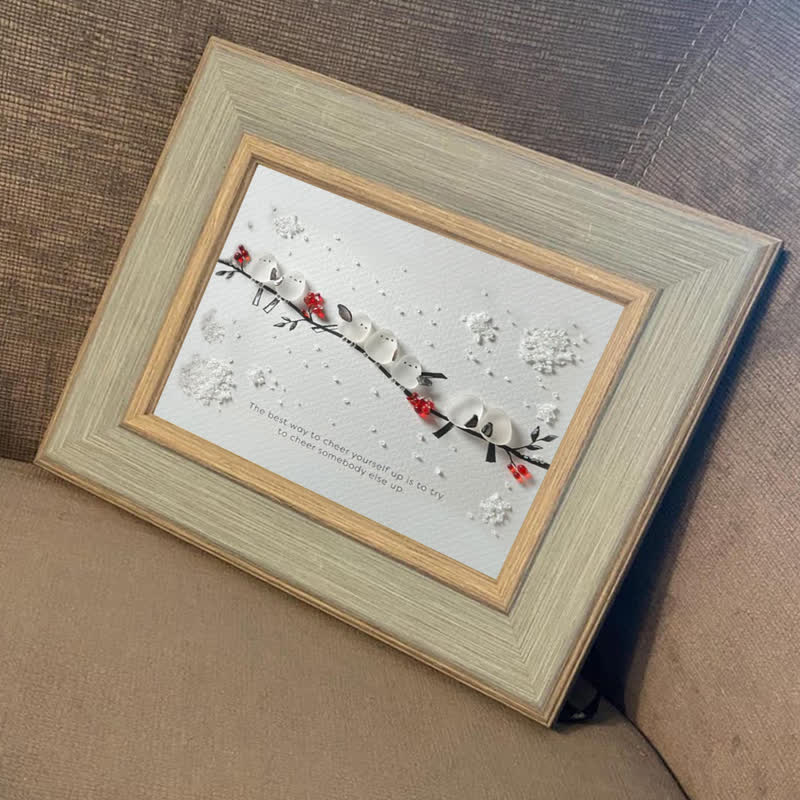 Heartwarming Birds On Snowy Branch Sea Glass Framed Art - image 7