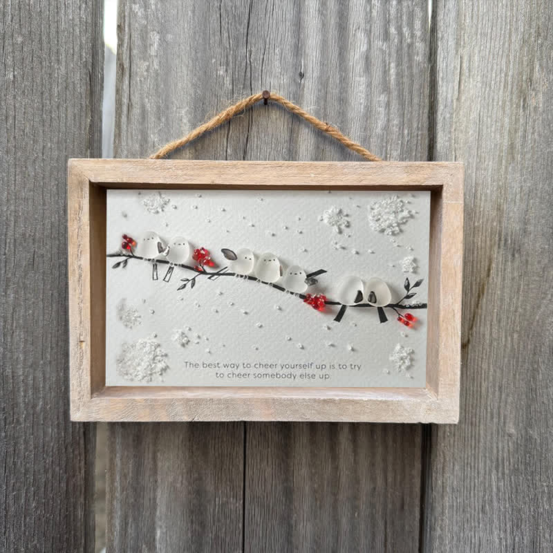 Heartwarming Birds On Snowy Branch Sea Glass Framed Art - image 9