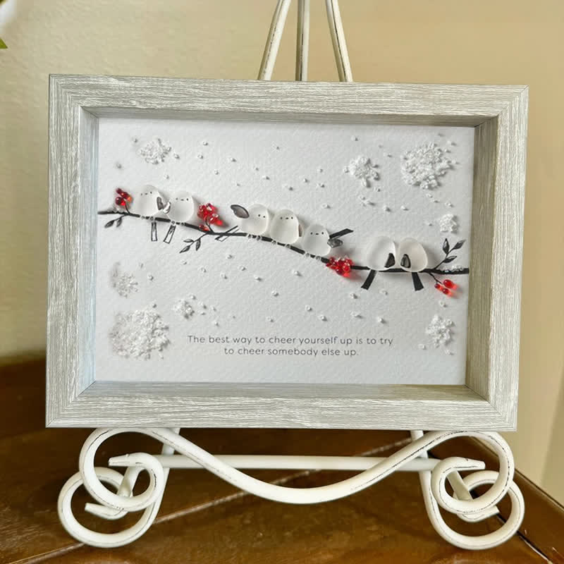 Heartwarming Birds On Snowy Branch Sea Glass Framed Art - image 6
