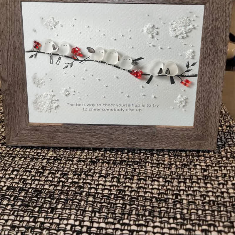 Heartwarming Birds On Snowy Branch Sea Glass Framed Art - image 10