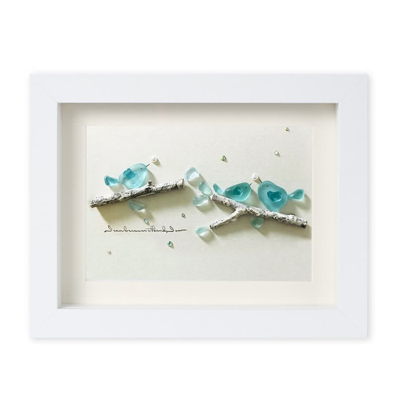 Blue Birds Serene Natural Scene Sea Glass Framed Art - White - 6" X 8" - image 14