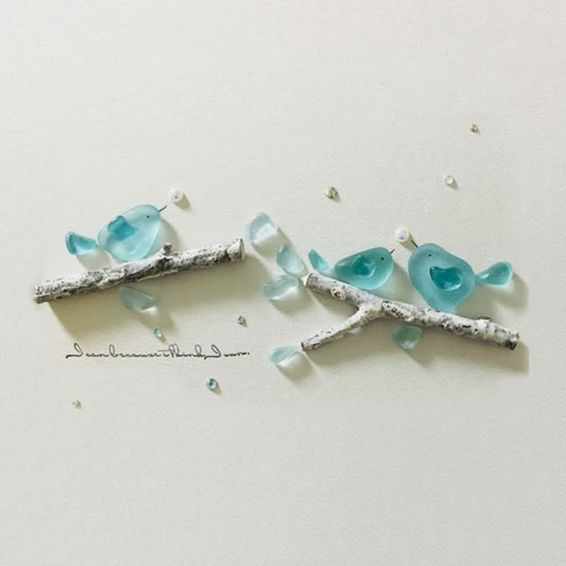Blue Birds Serene Natural Scene Sea Glass Framed Art - image 2