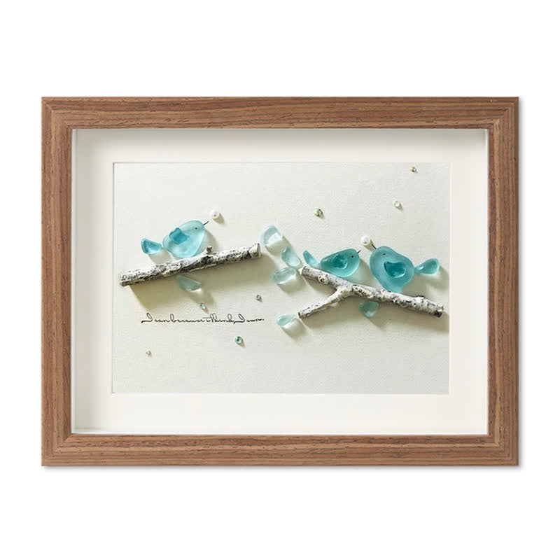 Blue Birds Serene Natural Scene Sea Glass Framed Art - Walnut Brown - 6" X 8" - image 12