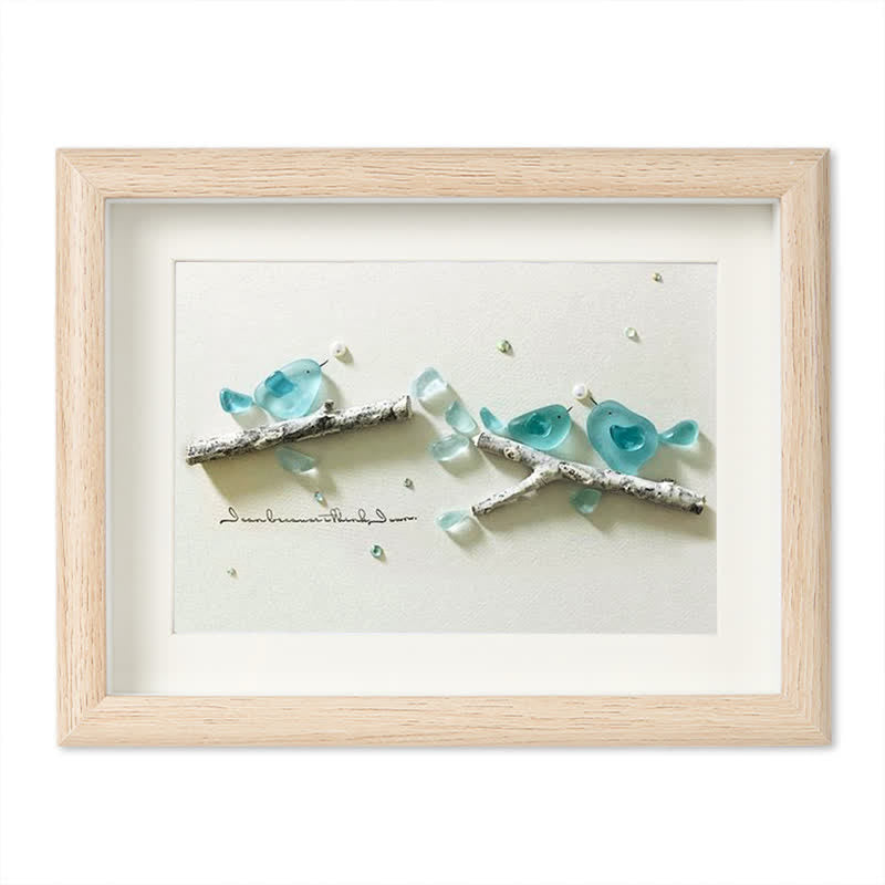 Blue Birds Serene Natural Scene Sea Glass Framed Art - Oak - 6" X 8" - image 11