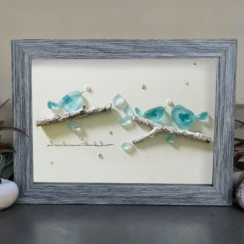 Blue Birds Serene Natural Scene Sea Glass Framed Art - image 4