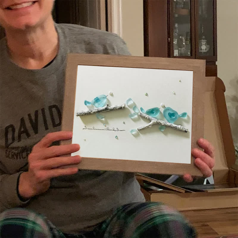 Blue Birds Serene Natural Scene Sea Glass Framed Art - image 7