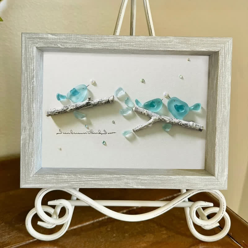 Blue Birds Serene Natural Scene Sea Glass Framed Art - image 6