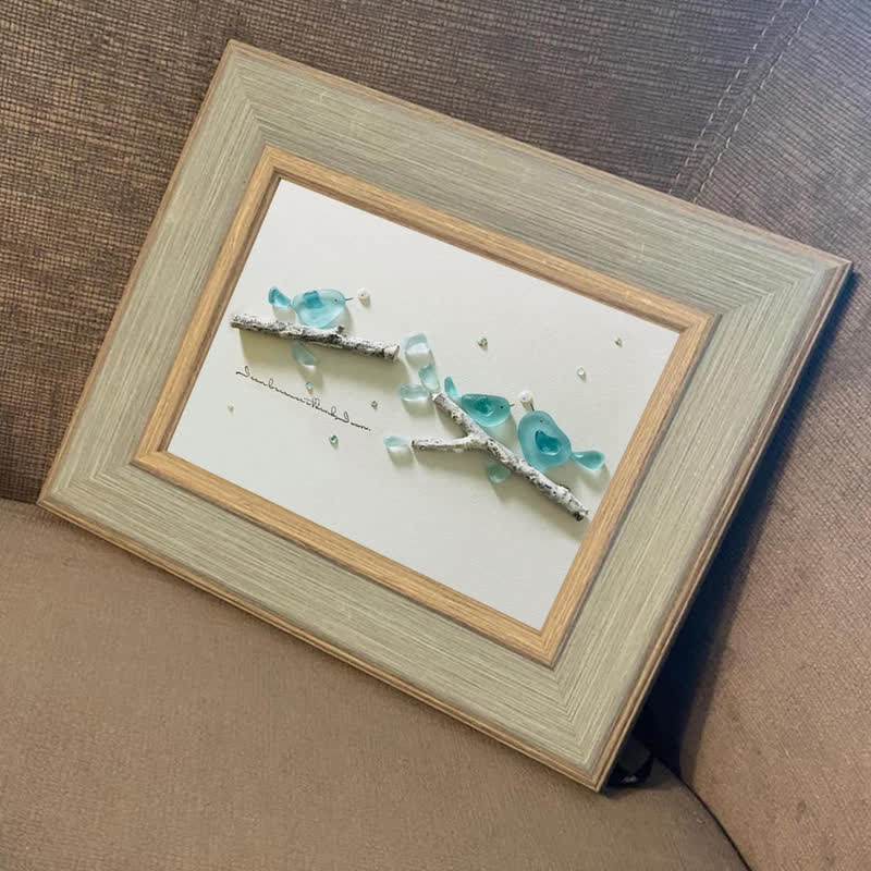 Blue Birds Serene Natural Scene Sea Glass Framed Art - image 5
