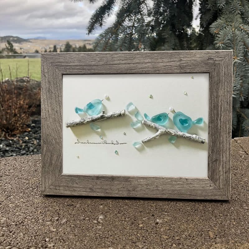 Blue Birds Serene Natural Scene Sea Glass Framed Art - image 0