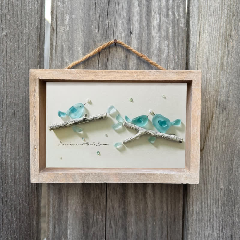Blue Birds Serene Natural Scene Sea Glass Framed Art - image 3