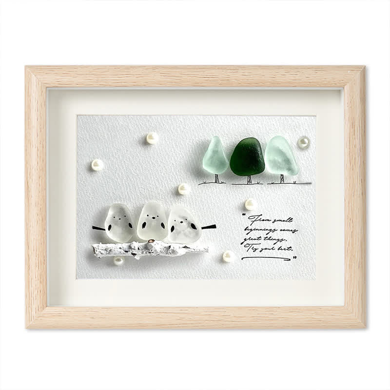 "Try Your Best" Birds And Trees Sea Glass Framed Art - Oak - 6" X 8" - image 11