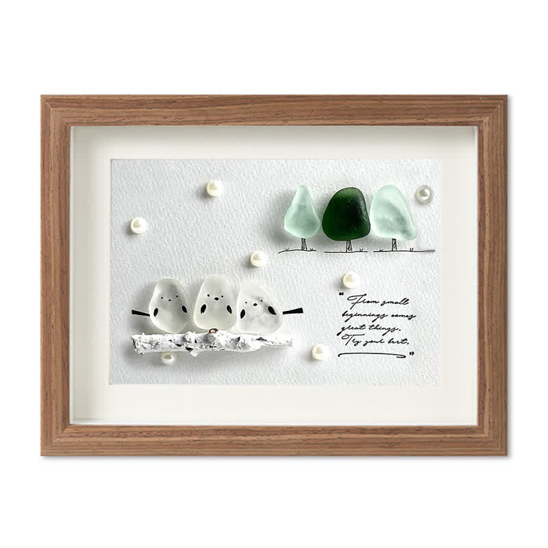 "Try Your Best" Birds And Trees Sea Glass Framed Art - Walnut Brown - 6" X 8" - image 12