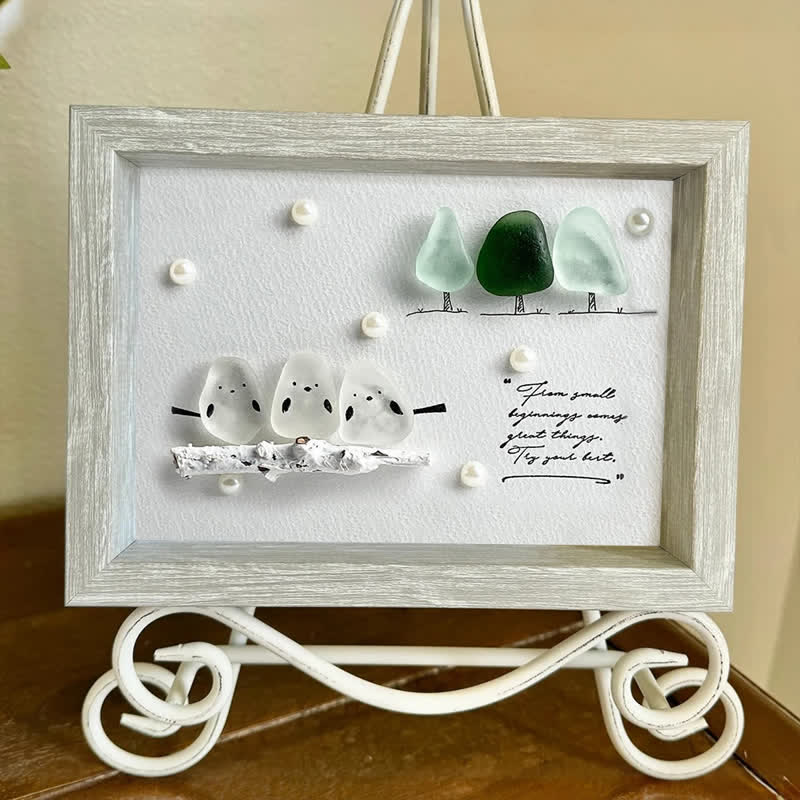 "Try Your Best" Birds And Trees Sea Glass Framed Art - image 7