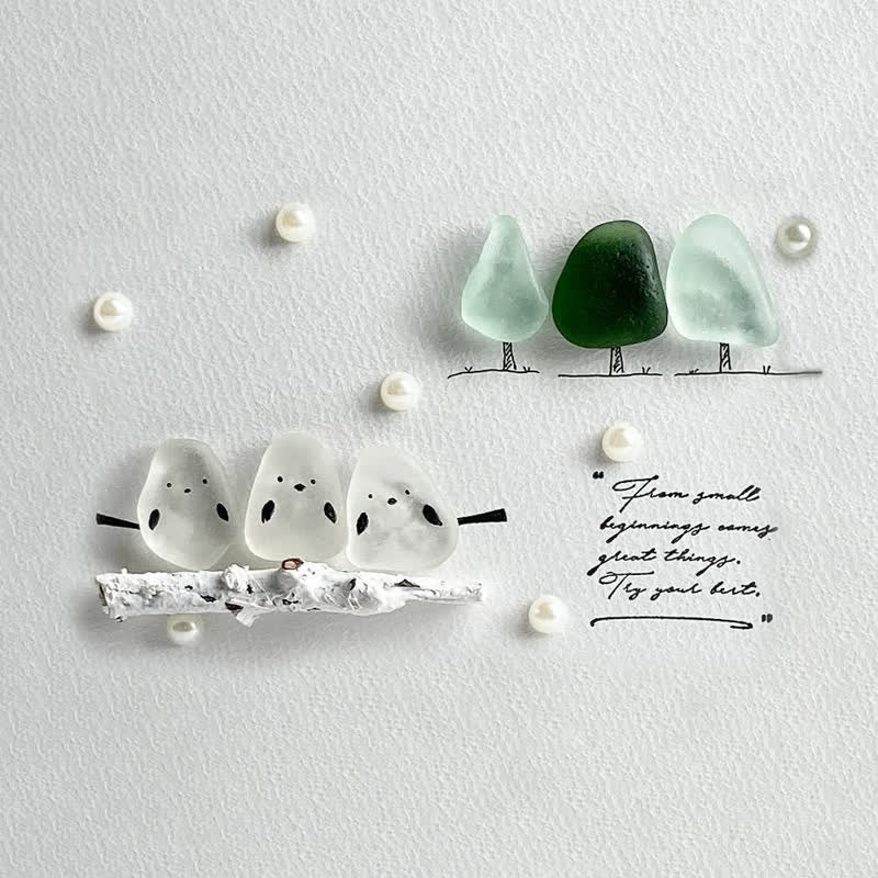 "Try Your Best" Birds And Trees Sea Glass Framed Art - image 2