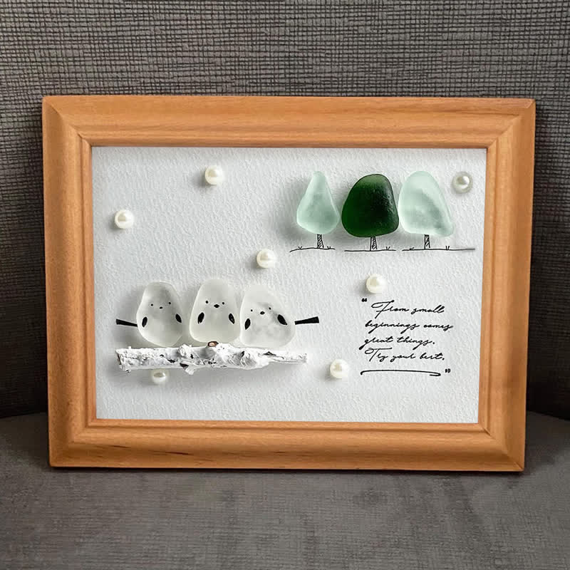 "Try Your Best" Birds And Trees Sea Glass Framed Art - image 0